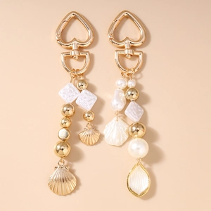 Bijou de Sac Coquille de Künstliche Perle Boucle Coeur Style Océan Porte-clés en Alliage Perlé Or Élégant Bijoux pour Femmes