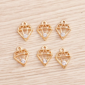 Set of 6 gold hollow diamond geometric pendants with crystal for DIY jewelry making