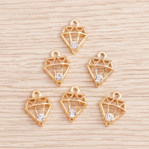 Geometric hollow diamond pendant with clear rhinestone inlay in gold finish for DIY jewelry