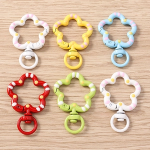 Creative Alloy Flower Keychain Swivel Hook Pendant Colorful Polka Dot Pattern DIY Craft Accessories Bag Hanging Clasp For Women