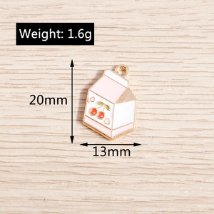 Detailed view of pink milk box pendant with size 20x13mm for DIY jewelry making