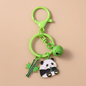 Porte-clés panda mignon avec bambou et cloche verte pour accessoire de sac à main