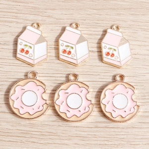 Pink Donut Milk Box Food Charms Alloy Enamel Pendants For DIY Earring Necklace Keychain Jewelry Making Supplies Accessory
