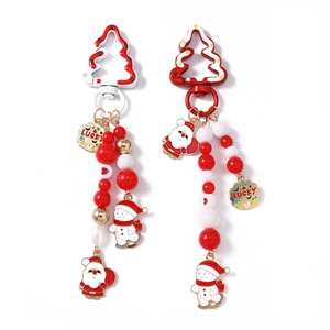 Christmas themed beaded keychain with Santa, snowman charms and golden Lucky plate