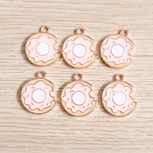 DIY donut charms with pink frosting and bite mark for jewelry making 6pcs pack