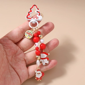 Christmas beaded keychain with LUCKY cookie tag snowman and Santa Claus charm