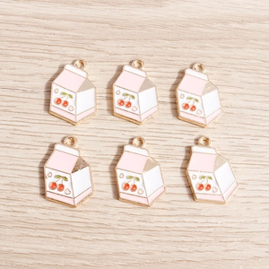 DIY cartoon cherry milk carton alloy charms for earrings and bracelets set of 6
