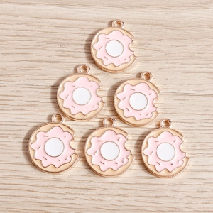 Pack of 6 creative pink donut food pendants with bite marks for DIY jewelry making
