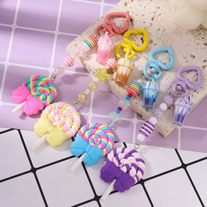 Colorful lollipop keychain with beaded chain and heart buckle in macaron colors