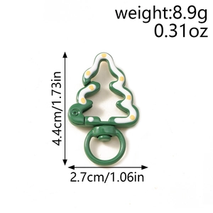 Detailed view of green Christmas tree swivel lobster clasp with size and weight specs