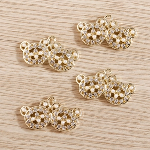 Fashion Alloy Artificial Pearl Rhinestone Bear Pendants DIY Jewelry Making Accessories Gold Sparkling Animal Head Charms For Women
