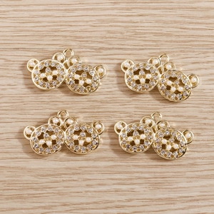 Set of 4 gold hollow bear charms with pearls and rhinestones for DIY jewelry making