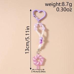 Detailansicht der lila Perlenkette mit Maßen 13 cm Länge und 8,7 g Gewichtsanzeige