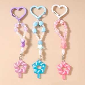 Kawaii Perlen Schlüsselanhänger Herzverschluss Lutscher Stern Taschenanhänger Für Damen Mädchen Süß Ästhetik Harz Handgefertigt Zubehör