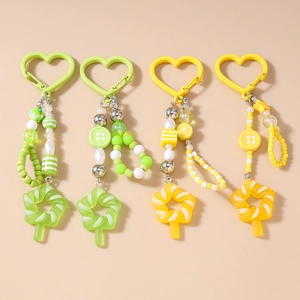Portachiavi con Perline alla Moda Pendente per Borsa Fibbia a Cuore Dolce Lecca-lecca Stella Vortice Bottone Fetta di Limone Resina Acrilico Accessori per Donna Ragazza