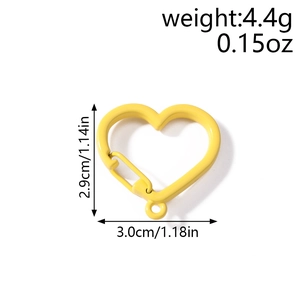 Detailed size chart for yellow heart-shaped spring clasp showing dimensions and 4.4g weight
