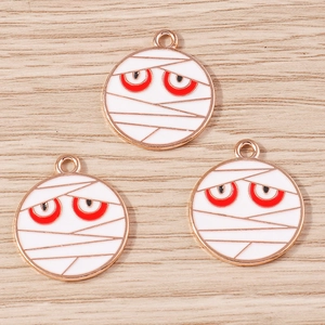 Trois pendentifs œil de momie en émail blanc et alliage doré pour bijoux DIY d'Halloween