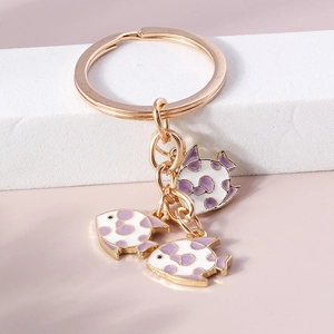 Cartoon Fish Keychain Alloy Dripping Oil Polka Dot Goldfish Key Ring For Bag Pendant Jewelry Gift For Women Girls