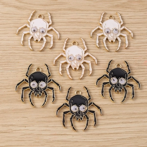 Halloween Spider Skull Charms With 3D Moving Eyes Metal Alloy Enamel Pendants For DIY Jewelry Making Earrings Necklace Keychain Decor