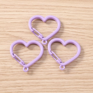 Three light purple heart-shaped spring snap hooks for DIY jewelry and keychain accessories