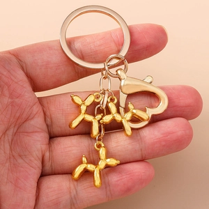 Ballonhund Schlüsselanhänger Gold Herz Verschluss Tier Anhänger Tasche Zubehör Für Schlüssel Dekoration Welpe Ornament Cartoon Schlüsselring