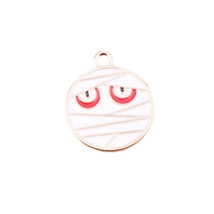 Pendentif œil de momie en émail blanc avec yeux rouges pour création de bijoux Halloween