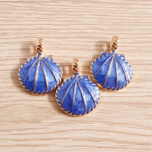 Blue enamel shell pendant with gold plated edges for DIY jewelry making accessories
