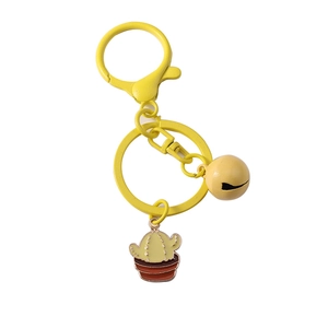 Creative yellow cactus keychain with mini bell and potted plant charm for bags
