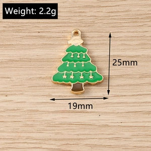 Detail view of 25mm green enamel Christmas tree charm showing 2.2g weight and 19mm width