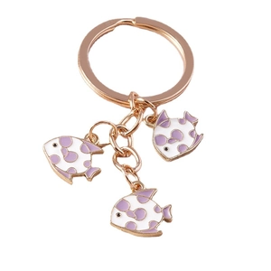 Fashionable goldfish keychain with cartoon animal pendants and checkers oil drip design