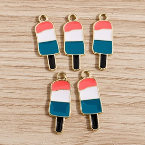 Alloy Drip Oil Enamel Tricolor Popsicle Charms Cute Ice Cream Pendants For DIY Jewelry Making Accessories