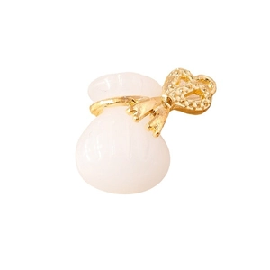 Traditional Chinese lucky money bag pendant in white resin with gold bow details