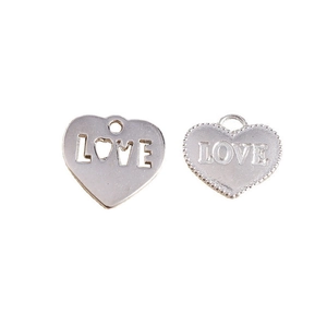 Silver heart pendant set with hollow LOVE design and embossed texture charms for jewelry