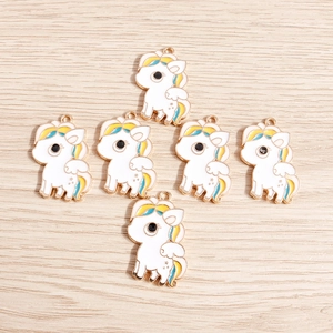 Pack of six cute enamel unicorn pendants for DIY jewelry making and keychain accessories