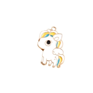 Cute white unicorn enamel pendant with gold alloy frame for jewelry making