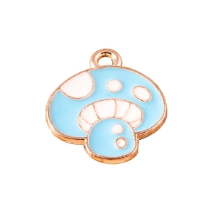 Blue and white spotted mushroom charm pendant with rose gold plating for DIY jewelry