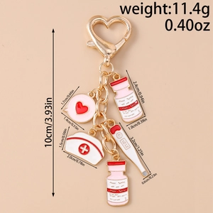 Detailed nurse keychain dimensions with medical charms and heart-shaped lobster clasp