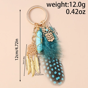 Detailed size specifications of the dreamcatcher and feather keychain pendant with crystal