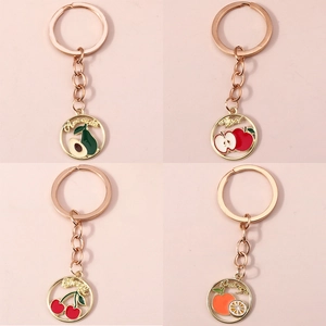 Mignon Porte-clés aux Fruits en Alliage de Zinc Émail Avocat Pomme Cerise Orange Charme de Sac Pendentif Doré Cadeau
