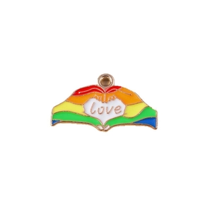 Pendentif geste coeur émaillé arc-en-ciel avec gravure love et boucle pour bijoux DIY
