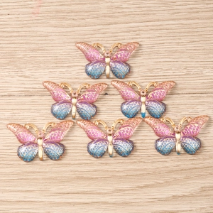 6 pieces of colorful butterfly pendant charms with purple-blue gradient for DIY jewelry making