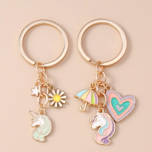 Modischer Einhorn Schlüsselanhänger Blumen Herz Regenbogen Schirm Anhänger Zinklegierung Emaille Tasche Charme Für Damen Geschenk