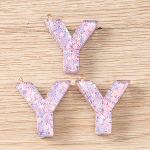 Stylish resin letter Y pendants with colorful star sequins and golden metal hanging loops