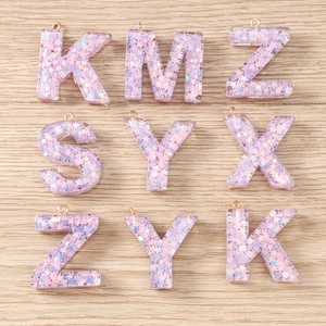 Purple Resin Letter Pendant With Glitter Star Sequins DIY Jewelry Making Accessories For Necklace Bracelet Keychain Women