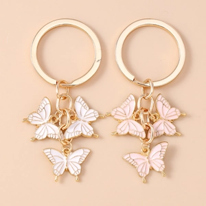 Porte-clés Papillon en Émail Moderne en Alliage de Zinc Doux Pendentif Triple Papillon Anneau de Clé Charme de Sac Cadeau Décoratif