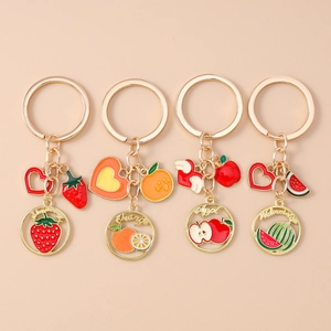 Cute Fruit Enamel Keychain Strawberry Orange Apple Watermelon Metal Zinc Alloy Key Ring For Women Bag Pendant Charm Gift