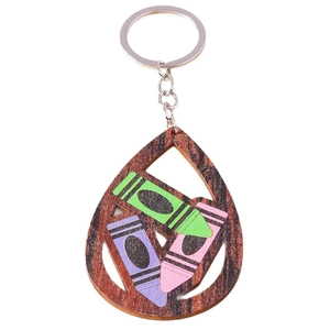 Creative wooden teardrop keychain with colorful crayons for teacher appreciation gifts