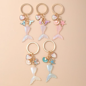 Fashion Mermaid Tail Keychain Gradient Heart Shell Starfish Bag Pendant Zinc Alloy Ocean Theme Gift For Women Girls
