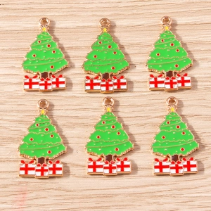 6er-Set grüne Weihnachtsbaum-Emaille-Anhänger mit Geschenkboxen für DIY-Schmuck