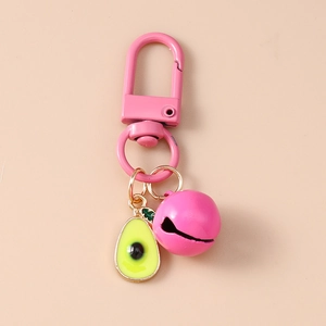 Pink lobster clasp keychain with cute avocado enamel pendant and hollow metal bell charm